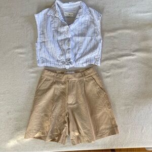 Zara Kids Striped Blue and Tan Matching Set